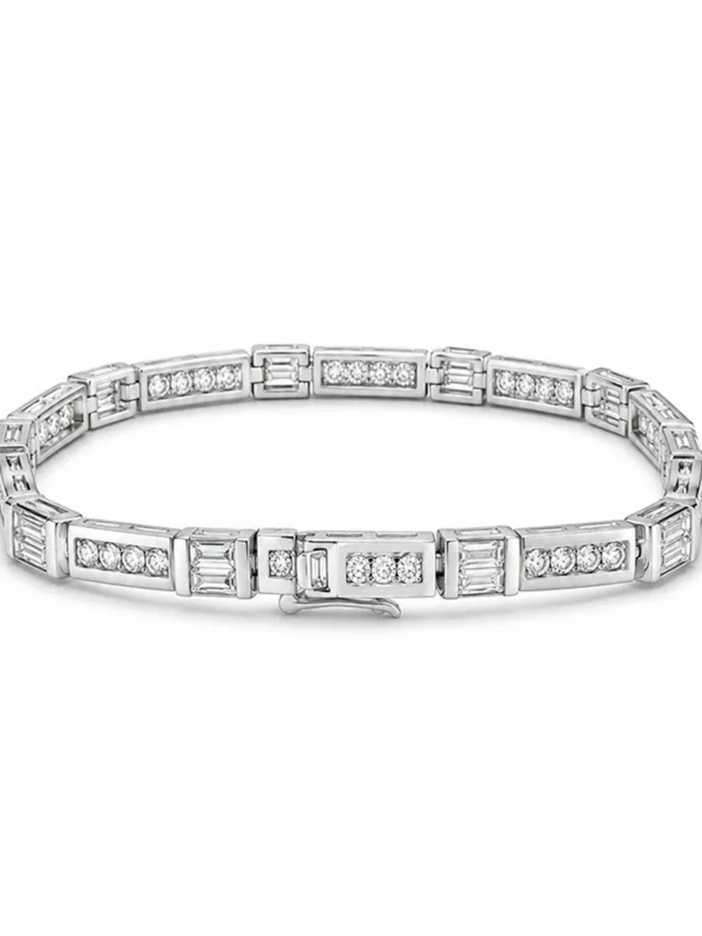 Created 6.95 Cts White Sapphire Tennis Bracelet Solid .925 Silver